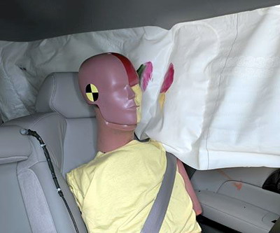 Smeared greasepaint shows where the rear passenger dummy’s head was protected by the side airbag