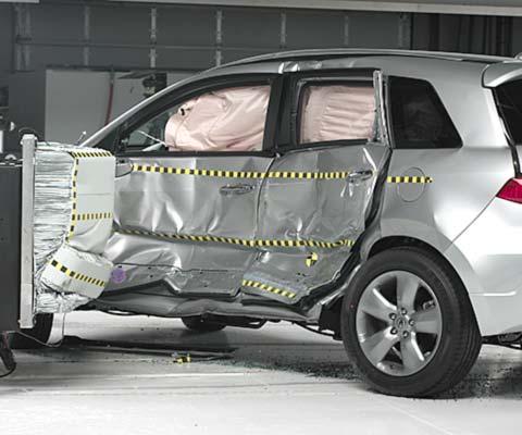 View of the vehicle and barrier just after the crash test