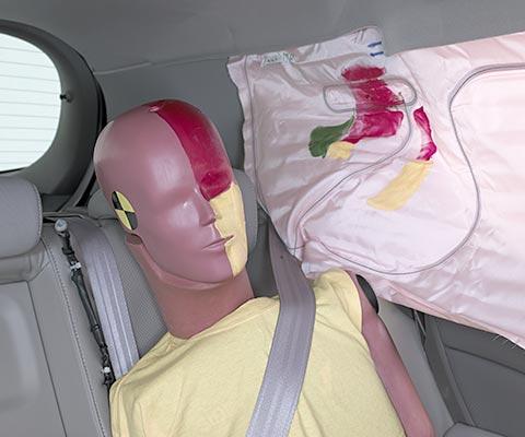 Smeared greasepaint shows where the rear passenger dummy’s head was protected by the side airbag