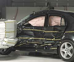 View of the vehicle and barrier just after the crash test