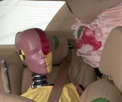 Smeared greasepaint shows where the rear passenger dummy's head was protected by the side airbag