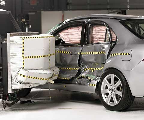 View of the vehicle and barrier just after the crash test