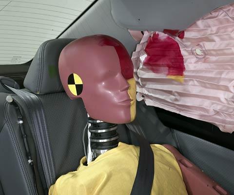 Smeared greasepaint shows where the rear passenger dummy's head was protected by the side airbag