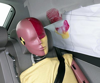 Smeared greasepaint shows where the rear passenger dummy’s head was protected by the side airbag