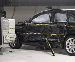 View of the vehicle and barrier just after the crash test