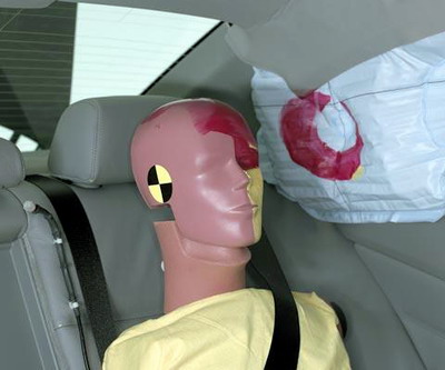 Smeared greasepaint shows where the rear passenger dummy's head was protected by the side airbag