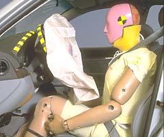 The dummy's position in relation to the steering wheel and instrument panel after the crash test indicates that the driver's survival space was maintained very well