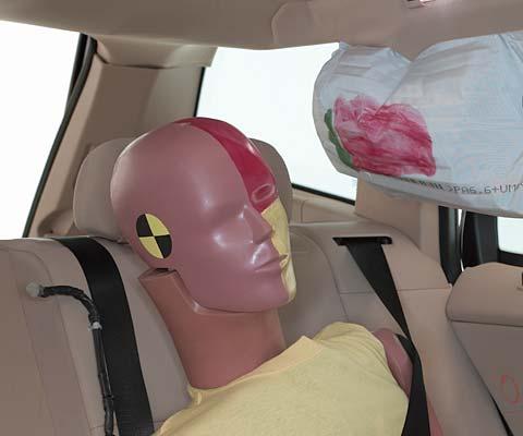 Smeared greasepaint shows where the rear passenger dummys head was protected by the side airbag