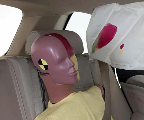 Smeared greasepaint shows where the rear passenger dummyвЂ™s head was protected by the side airbag