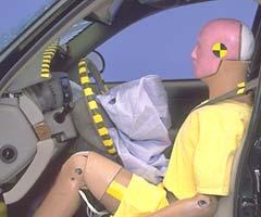 The dummy's position in relation to the steering wheel and instrument panel after the crash test indicates that the driver's survival space was maintained well