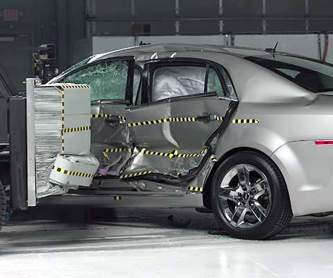 View of the vehicle and barrier just after the crash test.