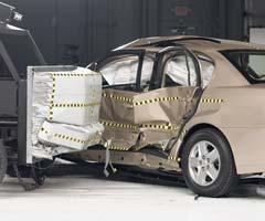 View of the vehicle and barrier just after the crash test.