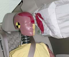 Smeared greasepaint shows where the rear passenger dummy's head was protected by the side airbag.