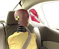 Smeared greasepaint shows where the rear passenger dummy's head was protected by the side airbag.