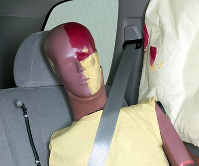 Smeared greasepaint shows where the rear passenger dummy’s head was protected by the side airbag