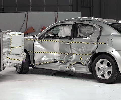 View of the vehicle and barrier just after the crash test