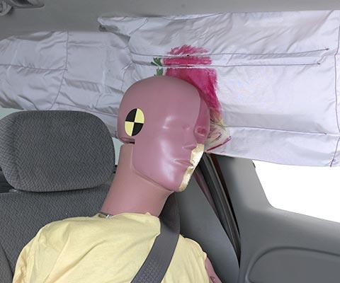 Smeared greasepaint shows where the rear passenger dummy’s head was protected by the side airbag