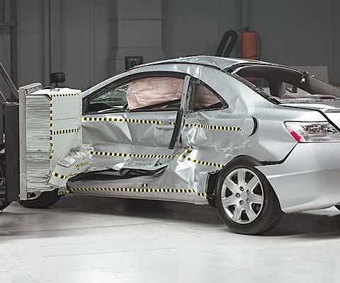 View of the vehicle and barrier just after the crash test