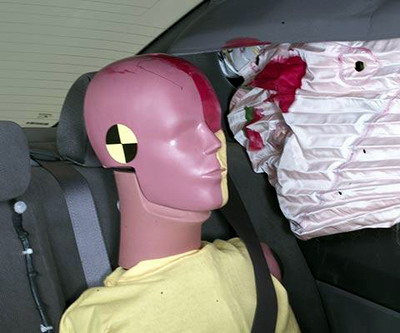 Smeared greasepaint shows where the rear passenger dummy’s head was protected by the side airbag