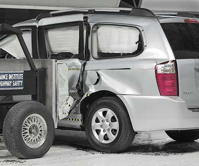 View of the vehicle and barrier just after the crash test.