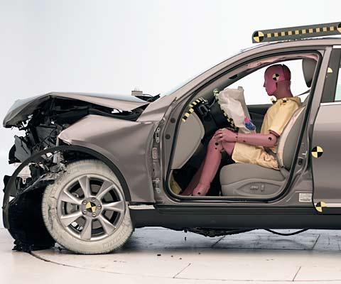 The dummy's position in relation to the steering wheel and instrument panel after the crash test indicates that the driver's survival space was maintained well.