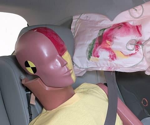 ISmeared greasepaint shows where the rear passenger dummy’s head was protected by the side airbag in the second test.