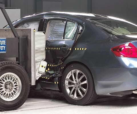 View of the vehicle and barrier just after the second of two crash tests.