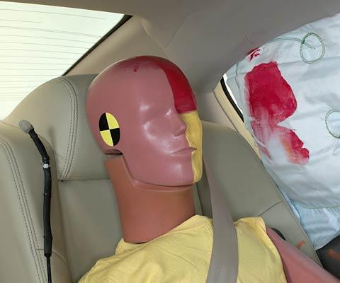 Smeared greasepaint shows where the rear passenger dummyвЂ™s head was protected by the side airbag