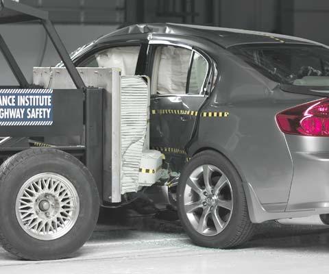 View of the vehicle and barrier just after the second of two crash tests.