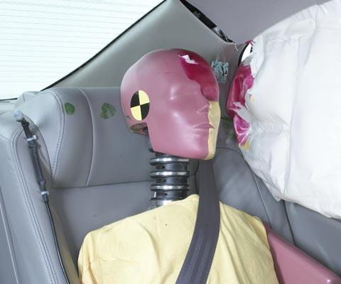 Smeared greasepaint shows where the rear passenger dummyвЂ™s head was protected by the side airbag