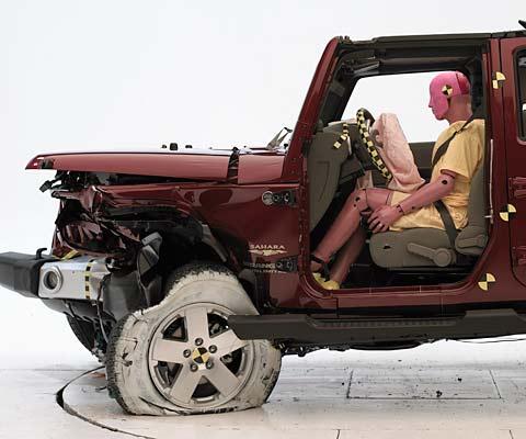 The dummy's position in relation to the steering wheel and instrument panel after the crash test indicates that the driver's survival space was maintained well