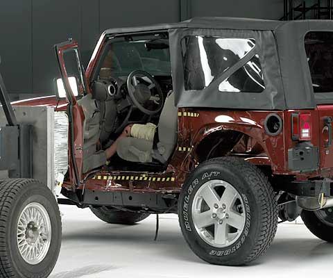 View of the vehicle and barrier just after the crash test