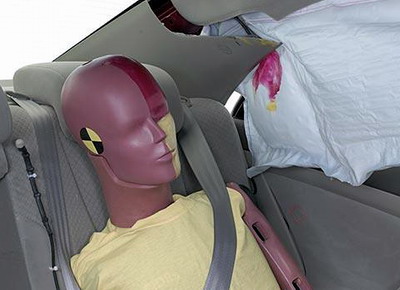 Smeared greasepaint shows where the rear passenger dummy's head was protected by the side airbag