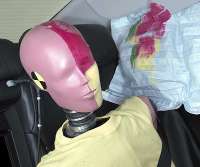 Smeared greasepaint shows where the rear passenger dummy's head was protected by the side airbag