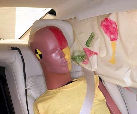 Smeared greasepaint shows where the rear passenger dummy's head was protected by the side airbag