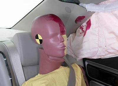 Smeared greasepaint shows where the rear passenger dummy's head was protected by the side airbag