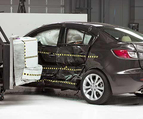 View of the vehicle and barrier just after the crash test