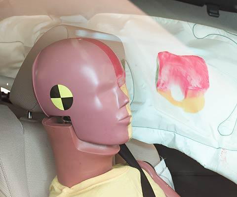 Smeared greasepaint shows where the driver dummy's head was protected from being hit by hard structures by the side airbag