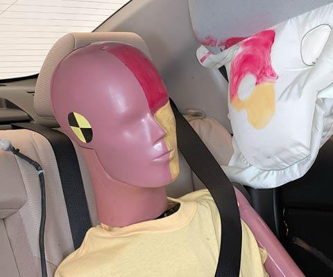 Smeared greasepaint shows where the rear passenger dummy's head was protected by the side airbag