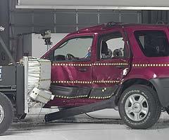 View of the vehicle and barrier just after the crash test