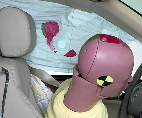 Smeared greasepaint shows where the driver dummy's head was protected from being hit by hard structures by the side airbags