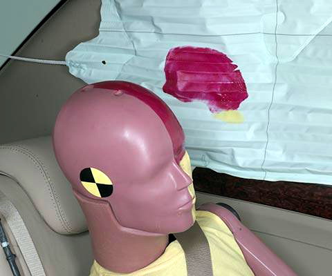 Smeared greasepaint shows where the rear passenger dummys head was protected by the side airbag