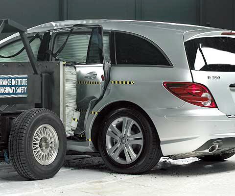 View of the vehicle and barrier just after the second of two crash tests