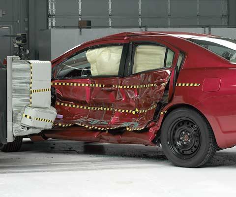 View of the vehicle and barrier just after the crash test