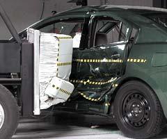 View of the vehicle and barrier just after the crash test