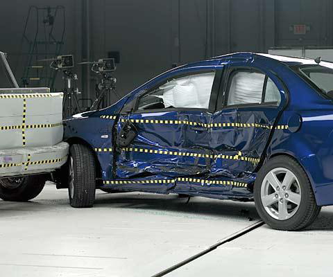 View of the vehicle and barrier just after the crash test