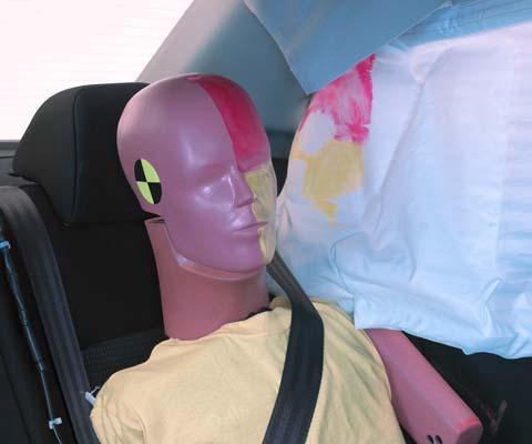 Smeared greasepaint shows where the rear passenger dummy's head was protected by the side airbag