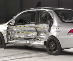 View of the vehicle and barrier just after the crash test