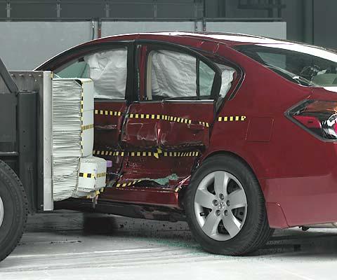 View of the vehicle and barrier just after the crash test