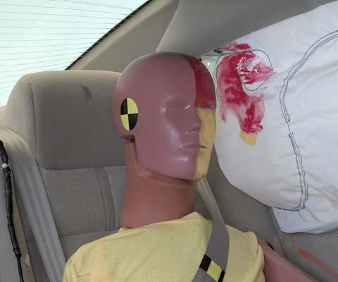 Smeared greasepaint shows where the rear passenger dummys head was protected by the side airbag